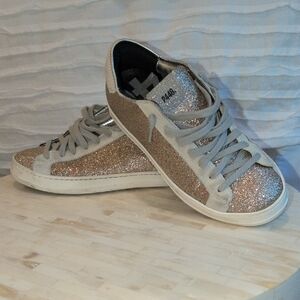 P448 Women's Sparkling Sneakers - Silver and Beige Size39